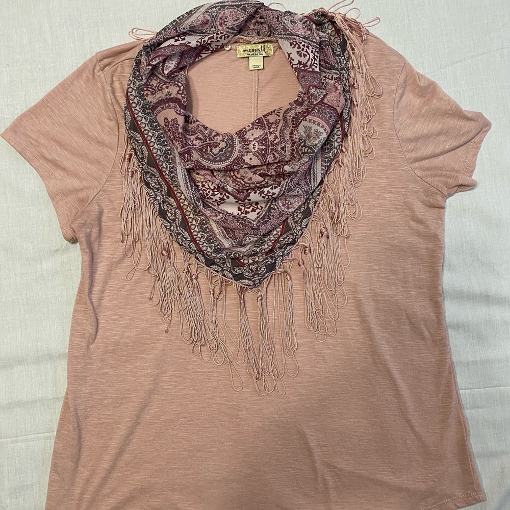 Oneworld womens pink scarf short sleeve top szL